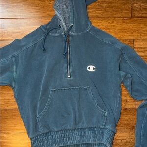 Champion Teal Quarter-Zip Hooded Sweatshirt